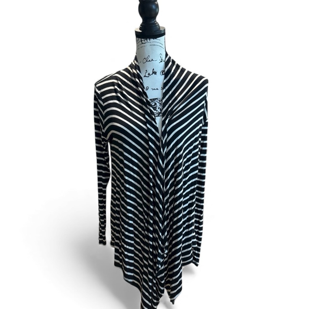 Lyss Loo Women’s elbow patch striped open duster black/white size Large